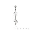 316L SURGICAL STEEL CZ SNAKE COBRA DANGLE BELLY BUTTON NAVEL RING 